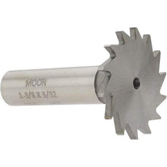 Made in USA - 1-3/8" Diam x 3/32" Face Width, High Speed Steel, 18 Teeth, Shank Connection Woodruff Keyseat Cutter - Uncoated, 2-1/4" OAL x 1/2" Shank, Straight Teeth - A1 Tooling