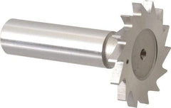 Made in USA - 1-3/8" Diam x 1/8" Face Width, High Speed Steel, 18 Teeth, Shank Connection Woodruff Keyseat Cutter - Uncoated, 2-1/4" OAL x 1/2" Shank, Straight Teeth - A1 Tooling