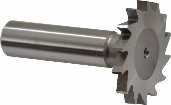 Made in USA - 1-3/8" Diam x 5/32" Face Width, High Speed Steel, 18 Teeth, Shank Connection Woodruff Keyseat Cutter - Uncoated, 2-1/4" OAL x 1/2" Shank, Straight Teeth - A1 Tooling