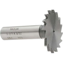 Made in USA - 1-1/2" Diam x 3/32" Face Width, High Speed Steel, 20 Teeth, Shank Connection Woodruff Keyseat Cutter - Uncoated, 2-1/4" OAL x 1/2" Shank, Straight Teeth - A1 Tooling