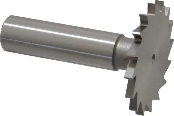 Made in USA - 1-1/2" Diam x 7/64" Face Width, High Speed Steel, 20 Teeth, Shank Connection Woodruff Keyseat Cutter - Uncoated, 2-1/4" OAL x 1/2" Shank, Straight Teeth - A1 Tooling