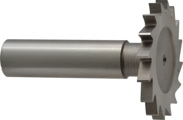 Made in USA - 1-1/2" Diam x 5/32" Face Width, High Speed Steel, 20 Teeth, Shank Connection Woodruff Keyseat Cutter - Uncoated, 2-1/4" OAL x 1/2" Shank, Straight Teeth - A1 Tooling