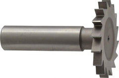 Made in USA - 1-1/2" Diam x 11/64" Face Width, High Speed Steel, 20 Teeth, Shank Connection Woodruff Keyseat Cutter - Uncoated, 2-1/4" OAL x 1/2" Shank, Straight Teeth - A1 Tooling