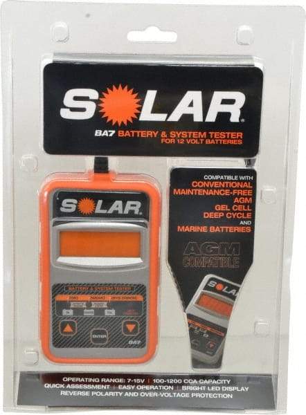 Solar - 12 Volt Digital Battery & System Tester - 100 to 1,100 CCA Range, 1-1/2' Cable - A1 Tooling