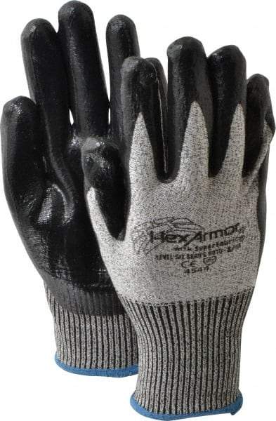 HexArmor - Size M (8), ANSI Cut Lvl A8, Puncture Lvl 5, Nitrile Coated Cut & Puncture Resistant Gloves - Palm & Fingers Coated, SuperFabric/HPPE Lining, Knit Wrist, Gray/Black, Paired - A1 Tooling