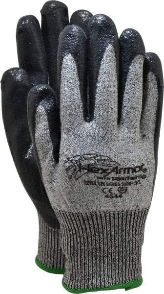 HexArmor - Size L (9), ANSI Cut Lvl A8, Puncture Lvl 5, Nitrile Coated Cut & Puncture Resistant Gloves - Palm & Fingers Coated, SuperFabric/HPPE Lining, Knit Wrist, Gray/Black, Paired - A1 Tooling