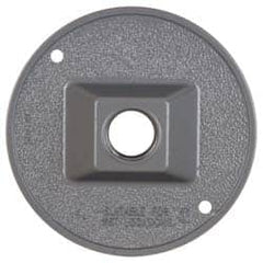 Cooper Crouse-Hinds - 1 Outlet, 1/2" Hole Diam, Powder Coat Finish, Round Noncorrosive Weatherproof Box Cover - 4-1/2" Wide x 9/16" High, Wet Locations, Aluminum, UL Listed - A1 Tooling