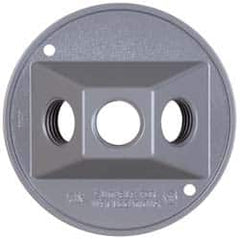 Cooper Crouse-Hinds - 2 Outlet, 1/2" Hole Diam, Powder Coat Finish, Round Noncorrosive Weatherproof Box Cover - 4-1/2" Wide x 9/16" High, Wet Locations, Aluminum, UL Listed - A1 Tooling