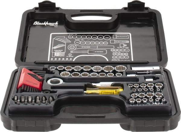 Blackhawk by Proto - 65 Piece 1/4 & 3/8" Drive Standard Socket Set - 5/32 to 13/16", 4 to 17mm, Inch/Metric Measurement Standard - A1 Tooling