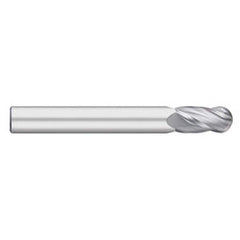 Ball End Mill: 1″ Dia, 2.25″ LOC, 4 Flute, Solid Carbide 5″ OAL, 1″ Shank Dia, 30 ° Helix, Uncoated, Single End