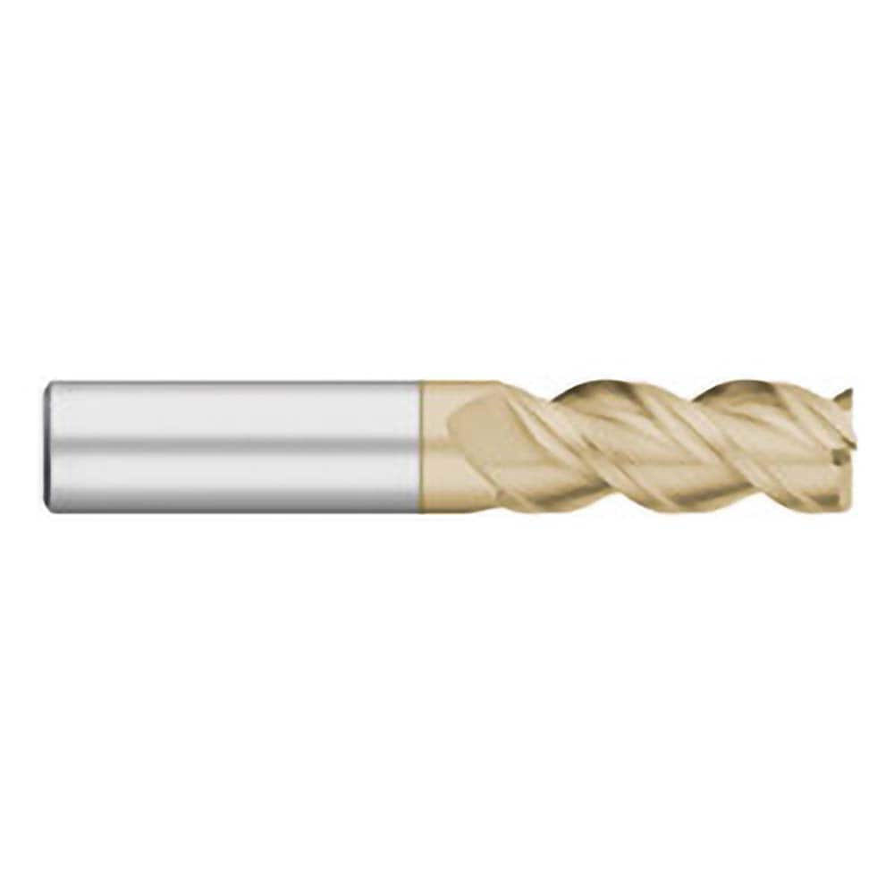 Square End Mill: 1/4'' Dia, 3/4'' LOC, 1/4'' Shank Dia, 2-1/2'' OAL, 3 Flutes, Solid Carbide Single End, ZrN Finish, Upcut Flute, 45 ° Helix, Centercutting, RH Cut, RH Flute