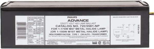 Philips Advance - 175 Watt, CWA Circuit, Metal Halide, High Intensity Discharge Ballast - 120/208/240/277 Volts, 0.9 to 2.0 Amp, 11-3/4 Inch Long x 3-3/16 Inch Wide x 2-5/8 Inch High - A1 Tooling