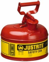 Justrite - 1 Gal Galvanized Steel Type I Safety Can - 11" High x 9-1/2" Diam, Red with Yellow - A1 Tooling