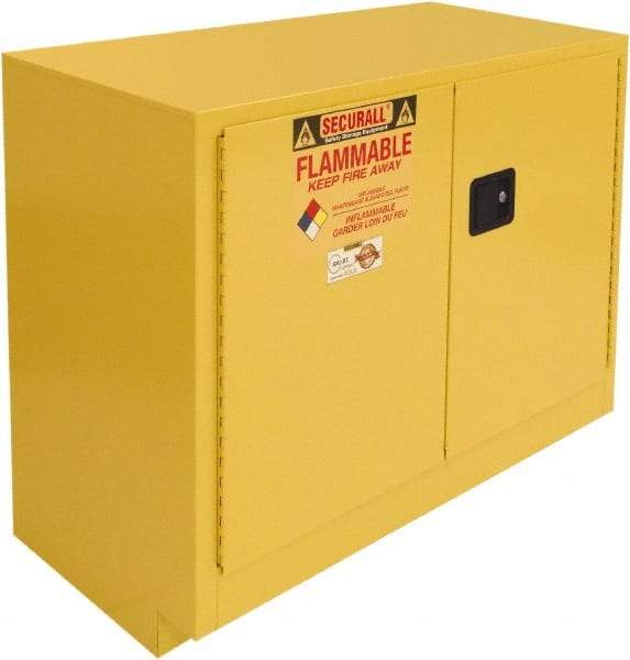 Securall Cabinets - 2 Door, 1 Shelf, Yellow Steel Under the Counter Safety Cabinet for Flammable and Combustible Liquids - 35-9/16" High x 47" Wide x 22" Deep, Manual Closing Door, 3 Point Key Lock, 36 Gal Capacity - A1 Tooling