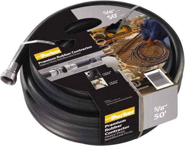 Parker - 75' Long Water Hose - 5/8" Diam, 3/4" GHT, Rubber, 125 psi, Black - A1 Tooling