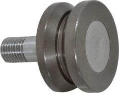 Osborn International - 1-1/2" Roller Diam x 25/32" Width, 7/16" Stud Diam x 1" Length, V Grooved Concentric Stud - Steel, 1/2" Thread Length, 7/16-20 Thread, 1-25/32" OAL, 225 Lb Dynamic Cap - A1 Tooling