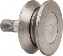 Osborn International - 2" Roller Diam x 27/32" Width, 1/2" Stud Diam x 1-1/4" Length, V Grooved Concentric Stud - Steel, 5/8" Thread Length, 1/2-20 Thread, 2-3/32" OAL, 600 Lb Dynamic Cap - A1 Tooling