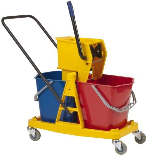 PRO-SOURCE - 63 Qt Plastic Bucket & Wringer - 31" Long x 20-1/2" High x 17" Wide, Blue/Red - A1 Tooling