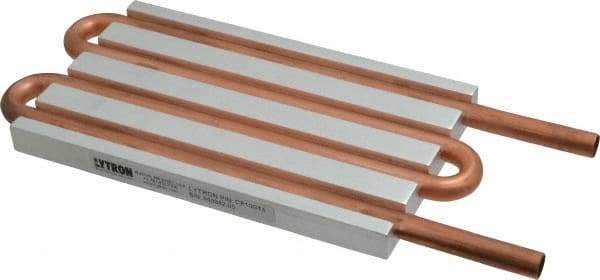 Lytron - 6" Long x 3-1/2" High, Straight Connection Copper Tube Cold Plate - 3/8 OD Tube, 4-Pass Fluid Path, Water Cooling, 1/2" Thick - A1 Tooling