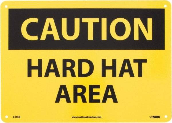 NMC - "Caution - Hard Hat Area", 10" Long x 14" Wide, Fiberglass Safety Sign - Rectangle, 0.095" Thick, Use for Accident Prevention - A1 Tooling