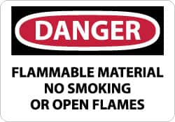 NMC - "Danger - Flammable Material - No Smoking or Open Flames", 10" Long x 14" Wide, Fiberglass Safety Sign - Rectangle, 0.095" Thick, Use for Accident Prevention - A1 Tooling