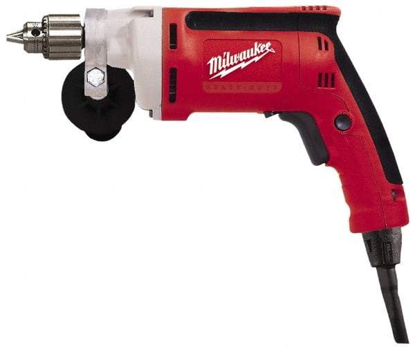 Milwaukee Tool - 1/4" Keyed Chuck, 2,500 RPM, Pistol Grip Handle Electric Drill - 7 Amps, 120 Volts, Reversible, Includes Chuck Key with Holder & Side Handle - A1 Tooling