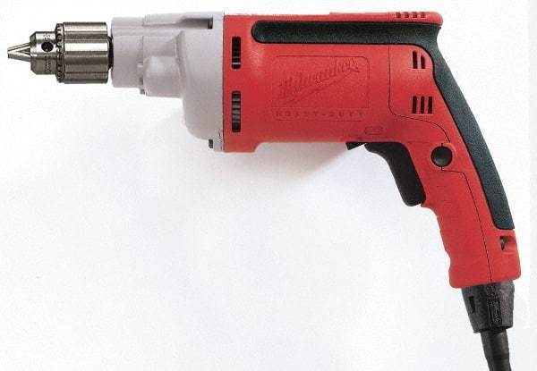 Milwaukee Tool - 1/4" Keyed Chuck, 4,000 RPM, Pistol Grip Handle Electric Drill - 7 Amps, 120 Volts, Reversible, Includes Chuck Key with Holder - A1 Tooling