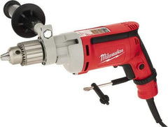 Milwaukee Tool - 1/2" Keyed Chuck, 850 RPM, Pistol Grip Handle Electric Drill - 8 Amps, 120 Volts, Non-Reversible, Includes 1/2" Magnum Drill, Chuck Key with Holder, Side Handle - A1 Tooling