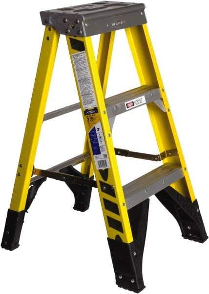 Werner - 2 Steps, 3' High, Type IAA Rating, Fiberglass Step Ladder - 375 Lb Capacity, 19-3/4" Base Width - A1 Tooling