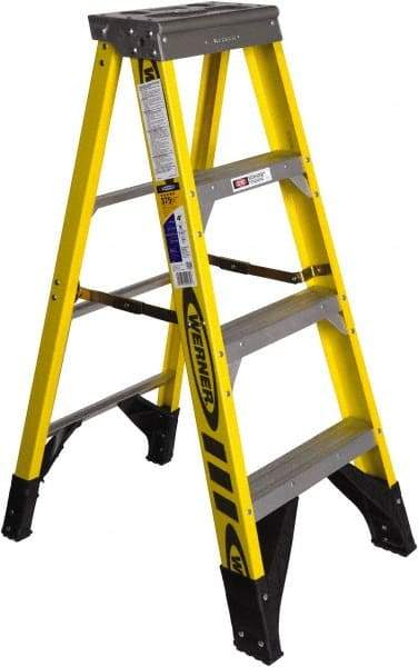 Werner - 3 Steps, 4' High, Type IAA Rating, Fiberglass Step Ladder - 375 Lb Capacity, 21-1/2" Base Width - A1 Tooling