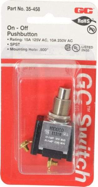 GC/Waldom - 1/2 Inch Mount Hole, Pushbutton Switch Only - Round, Chrome Pushbutton, Nonilluminated, Maintained (MA), On-Off - A1 Tooling