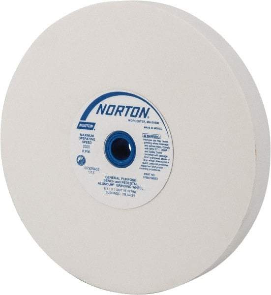 Norton - 150 Grit Aluminum Oxide Bench & Pedestal Grinding Wheel - 8" Diam x 1" Hole x 1" Thick, 3600 Max RPM, J Hardness, Very Fine Grade , Vitrified Bond - A1 Tooling