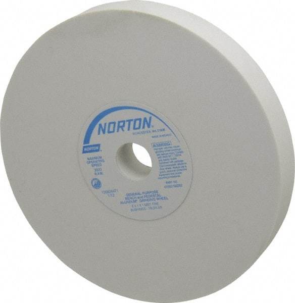 Norton - 100 Grit Aluminum Oxide Bench & Pedestal Grinding Wheel - 8" Diam x 1" Hole x 1" Thick, 3600 Max RPM, J Hardness, Fine Grade , Vitrified Bond - A1 Tooling