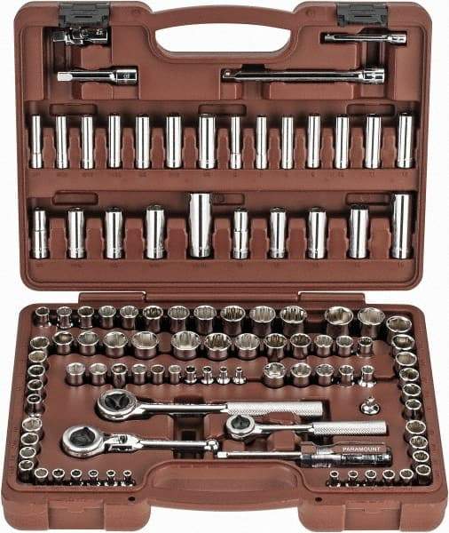 Paramount - 103 Piece 1/4" & 3/8" Drive Deep Well Socket Set - 6, 8, 12 Points, 5/32" to 13/16" (4mm to 19mm) Range, Inch/Metric Measurement Standard - A1 Tooling