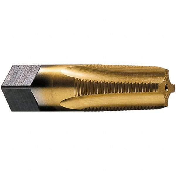 Vermont Tap & Die - 1/8-27 NPT Thread, 4 Flute Standard Pipe Tap - 2-1/8" OAL, 3/4" Thread Length, 5/16" Shank Diam, TiN Finish, High Speed Steel - Exact Industrial Supply