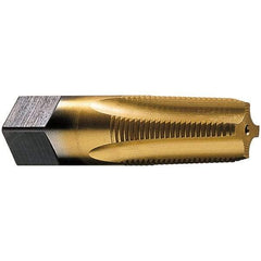 Vermont Tap & Die - 1/8-27 NPT Thread, 4 Flute Standard Pipe Tap - 2-1/8" OAL, 3/4" Thread Length, 7/16" Shank Diam, TiN Finish, High Speed Steel - Exact Industrial Supply