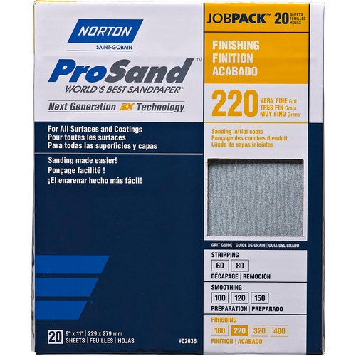 9 × 11″ ProSand Paper Sheet P220 Grit A259PS Aluminum Oxide