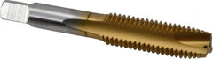 Hertel - M14x2.00 Metric Coarse, 3 Flute, TiN Finish, High Speed Steel Spiral Point Tap - Plug Chamfer, Right Hand Thread, 3-19/32" OAL, 1-21/32" Thread Length, 0.429" Shank Diam, 6H Class of Fit - Exact Industrial Supply