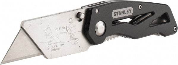 Stanley - Fixed Folding Utility Knife - 2-7/16" Blade, Silver & Black Aluminum Handle, 1 Blade Included - A1 Tooling