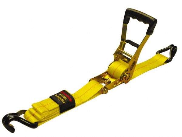 Erickson Manufacturing - 27' Long x 2" Wide, 10,000 Lb Basket Capacity, Polyester Web Sling - Yellow, with Ratchet Tie Down - A1 Tooling