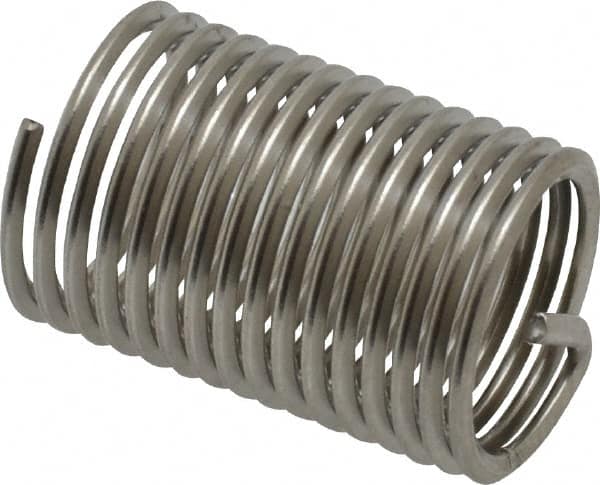 Recoil - 3/8-24 UNF, 3/4" OAL, Free Running Helical Insert - 15 Free Coils, Tanged, Stainless Steel, Bright Finish, 2D Insert Length - Exact Industrial Supply