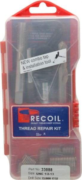 Recoil - 10 Inserts, 1/2-13, 1/2-13 UNC, Thread Repair Kit - 0.75" Insert Length - Exact Industrial Supply