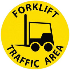 NMC - Forklift Traffic Area, Anti-Skid Pressure-Sensitive Vinyl Floor Sign - Round, Black on Yellow, Adhesive Backed, For Accident Prevention - A1 Tooling