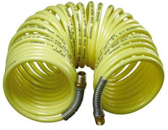 Parker - 1/2" ID, 1/2 Thread, 25' Long, Yellow Nylon Coiled & Self Storing Hose - 225 Max psi, Male Rigid x Male Swivel - A1 Tooling