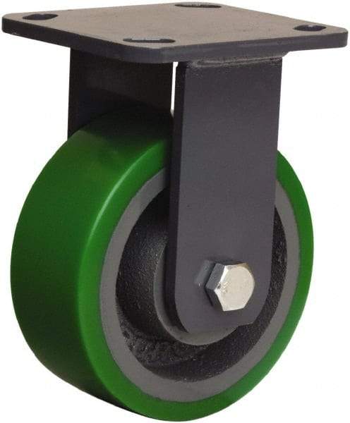 Hamilton - 5" Diam x 2" Wide x 6-1/2" OAH Top Plate Mount Rigid Caster - Polyurethane Mold onto Cast Iron Center, 1,050 Lb Capacity, Sealed Precision Ball Bearing, 4 x 4-1/2" Plate - A1 Tooling