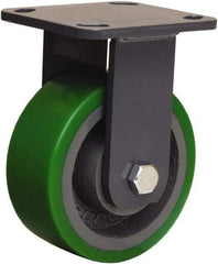 Hamilton - 5" Diam x 2" Wide x 6-1/2" OAH Top Plate Mount Rigid Caster - Polyurethane Mold onto Cast Iron Center, 1,050 Lb Capacity, Tapered Roller Bearing, 4 x 4-1/2" Plate - A1 Tooling