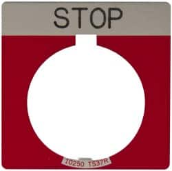 Eaton Cutler-Hammer - Square, Legend Plate - Stop - Red Background, 30-1/2mm Hole Diameter - A1 Tooling