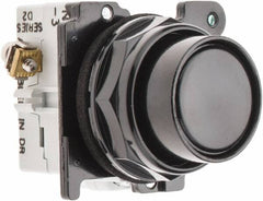 Eaton Cutler-Hammer - 30-1/2mm Mount Hole, Flush, Pushbutton Switch with Contact Block - Round, Black Pushbutton, Nonilluminated, Momentary (MO), Corrosion Resistant, Oiltight and Watertight - A1 Tooling