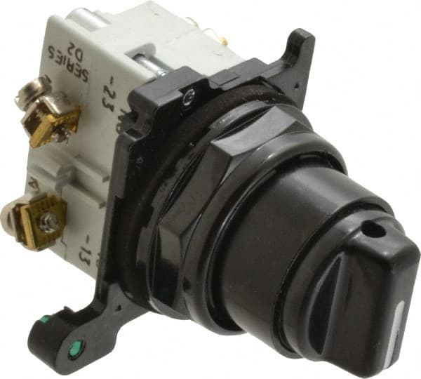 Eaton Cutler-Hammer - 30-1/2mm Mount Hole, 3 Position, Knob Operated, Selector Switch with Contact Blocks - Black, Maintained (MA), NO/NC - A1 Tooling