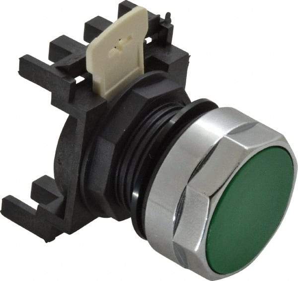 Eaton Cutler-Hammer - 25mm Mount Hole, Flush, Pushbutton Switch Only - Round, Green Pushbutton, Nonilluminated, Momentary (MO) - A1 Tooling